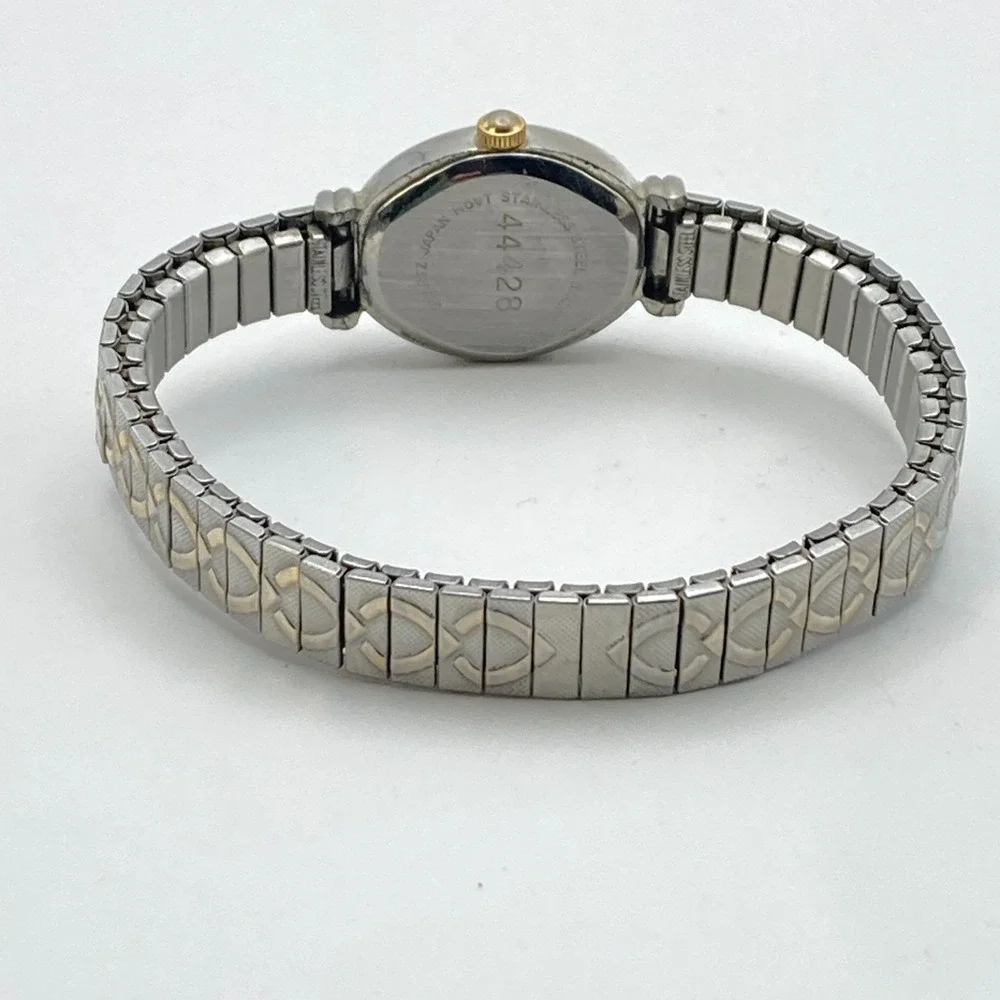 Vtg Rumours Womens Watch Heart Silver Gold Tone MOP Stretch New Battery SMALL 6